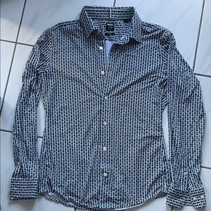 Hugo Boss Men's Black and White Geometric Shirt Slim Fit